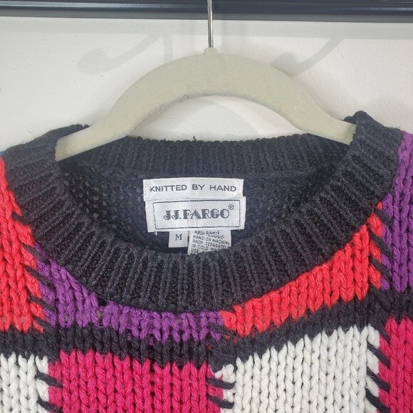 J.J.Fargo color block vintage hand knitted 80s sweater size medium - Picture 3 of 5